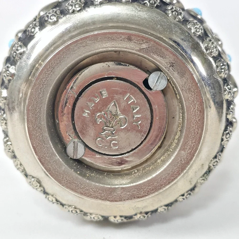 Italian Cruet Set Salt, Pepper & Parmesan Bowl Novelty Spoon Silver Tone Vintage